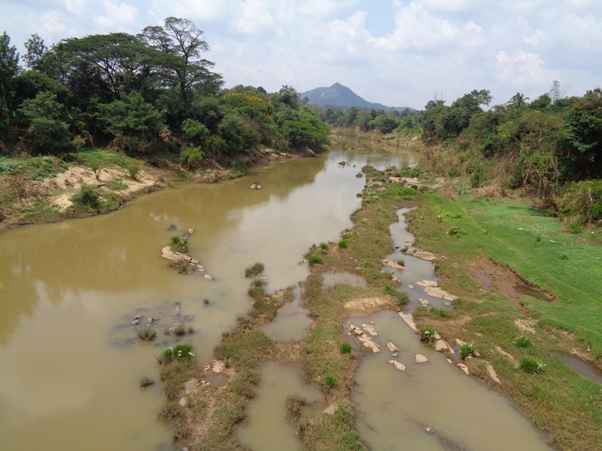 The shallow stretch of Harangi river at Koodige village near Kushalnagar.