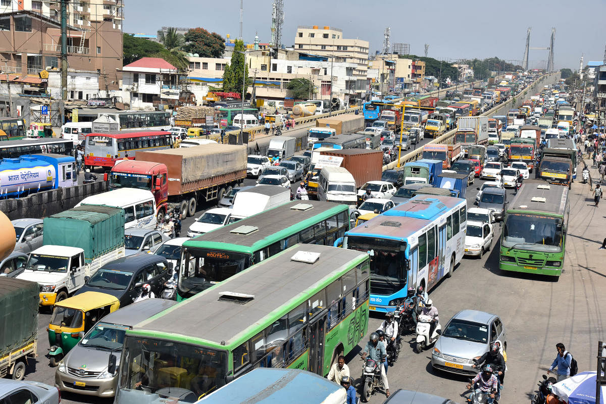 Road sensors might help ease Bengaluru's traffic jams. DH file photo