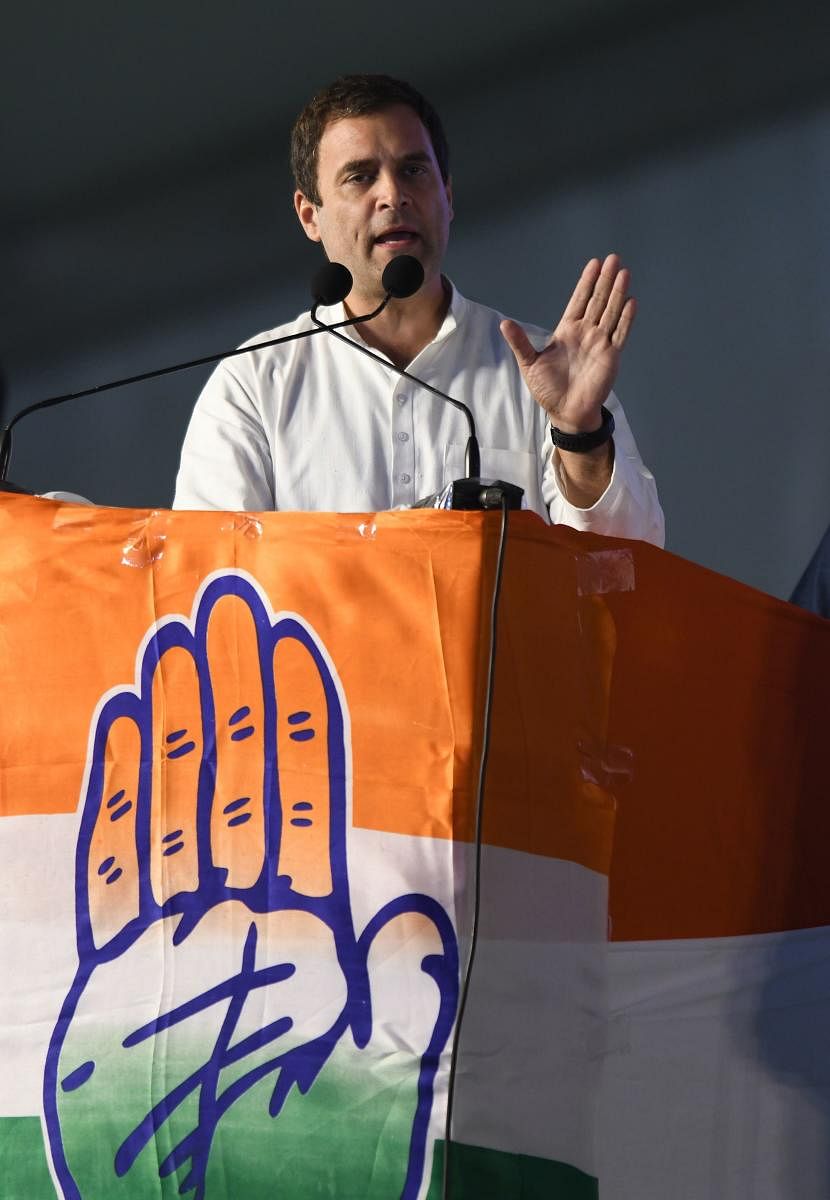 All India Congress Committee (AICC) President Rahul Gandhi addresses a public meeting for the campaign of the 2018 Telangana state Assembly elections at Medchal constituency some 30 kms from Hyderabad, on November 23, 2018. - The Telangana Legislative Ass