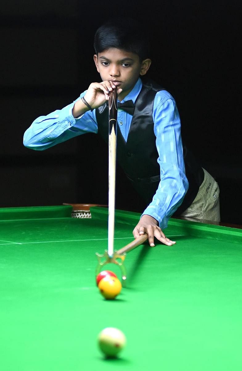 TALENTED KID: Mayank Karthik won the State-ranking Sub-junior billiards title this month. DH PHOTO/ SRIKANTA SHARMA R 