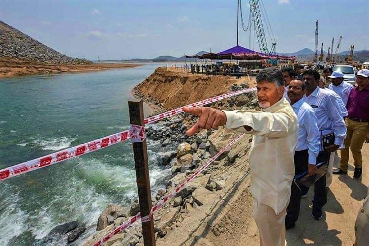 Andhra Pradesh Chief Minister N Chandrababu Naidu at Polavaram project site. (DH file photo)