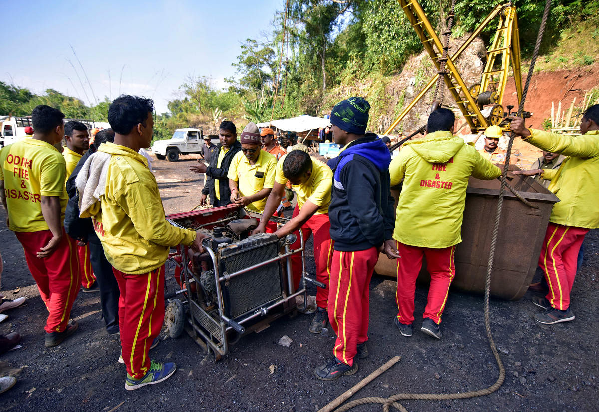 Rescuers prepare a water pump at the site of a coal mine that collapsed in Ksan, in the northeastern state of Meghalaya, India, December 29, 2018. REUTERS