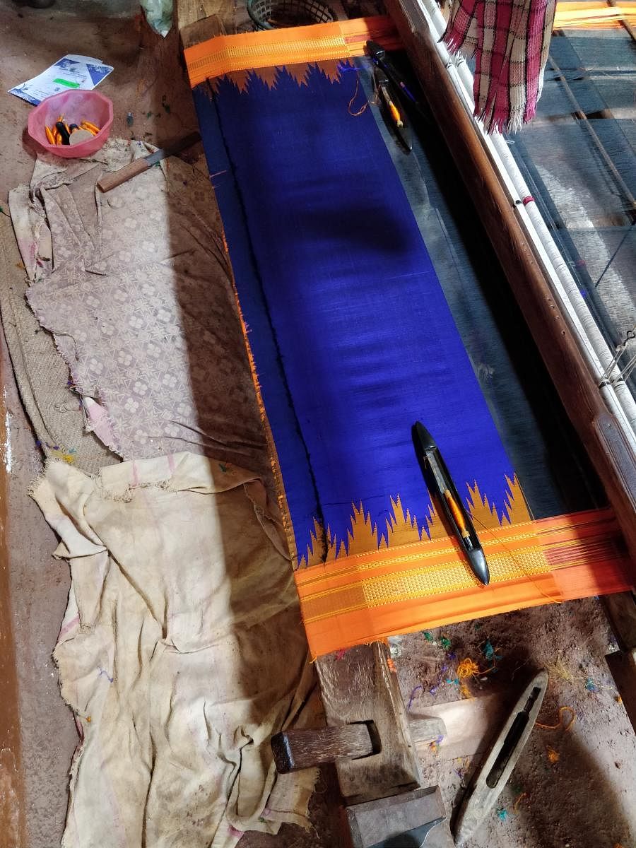 Saree Work in progress on a handloom