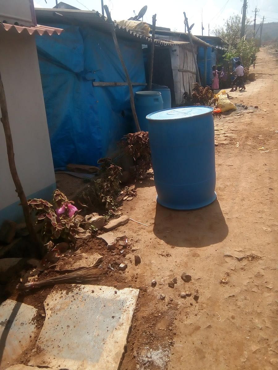 Residents of Kaldoddi Layout in Chikkamagaluru have kept drums in front of their houses to store water.