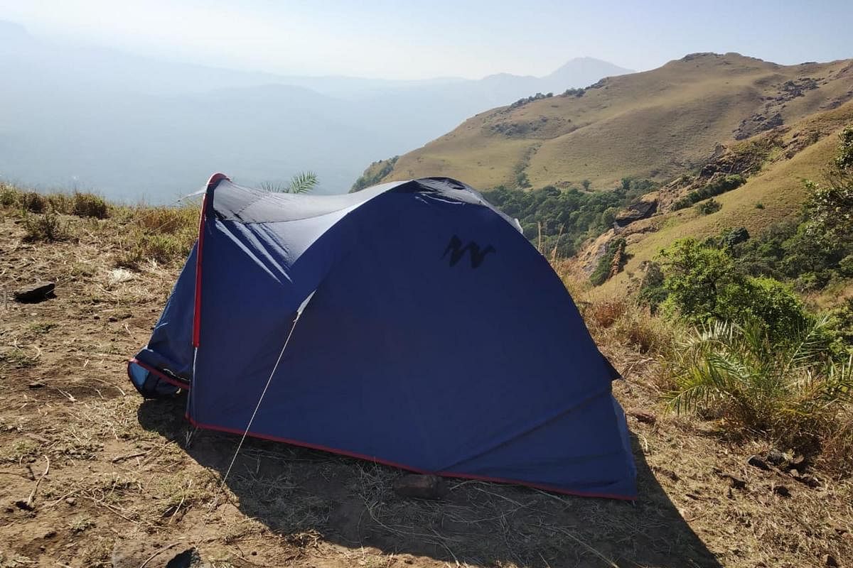 A tent put up recently at Ballalarayana Durga in Balooru Reserve Forest of Mudigere taluk.