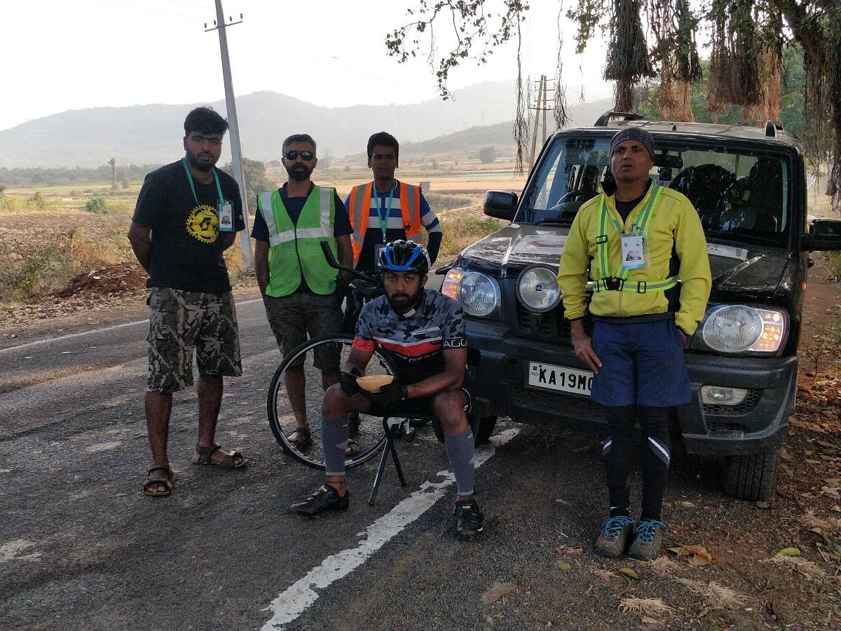 Dhanraj Karkera, with his crew members, during the Ultra Spice Endurance Bicycle Race.
