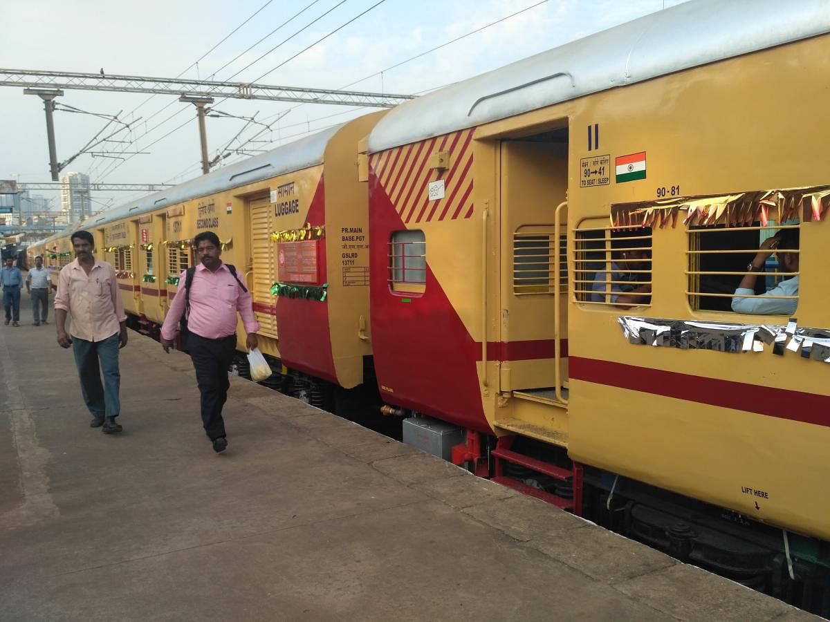 Maveli Express, with the Utkrisht rake, stationed at the Mangaluru Central Railway Station on Tuesday.