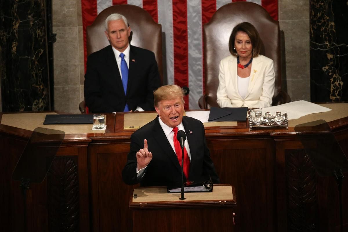 Vice President Mike Pence and Speaker of the House Nancy Pelosi (D-CA) listen as U.S. President Donald Trump delivers his second State of the Union address to a joint session of the U.S. Congress in the House Chamber of the U.S. Capitol on Capitol Hill in