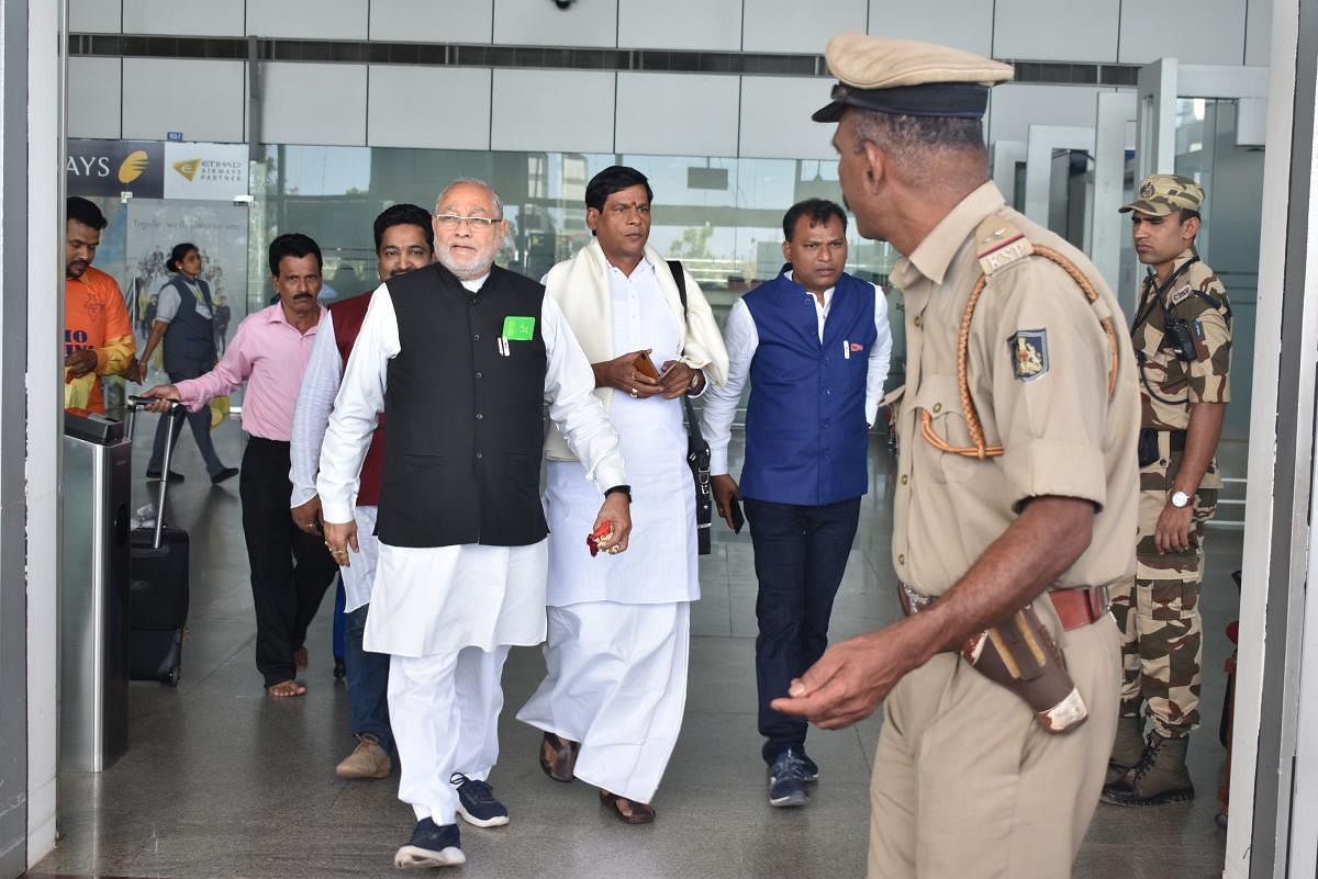 Prahlad Modi, brother of Prime Minister Narendra Modi, at Mangalore International Airport in Mangaluru on Tuesday.