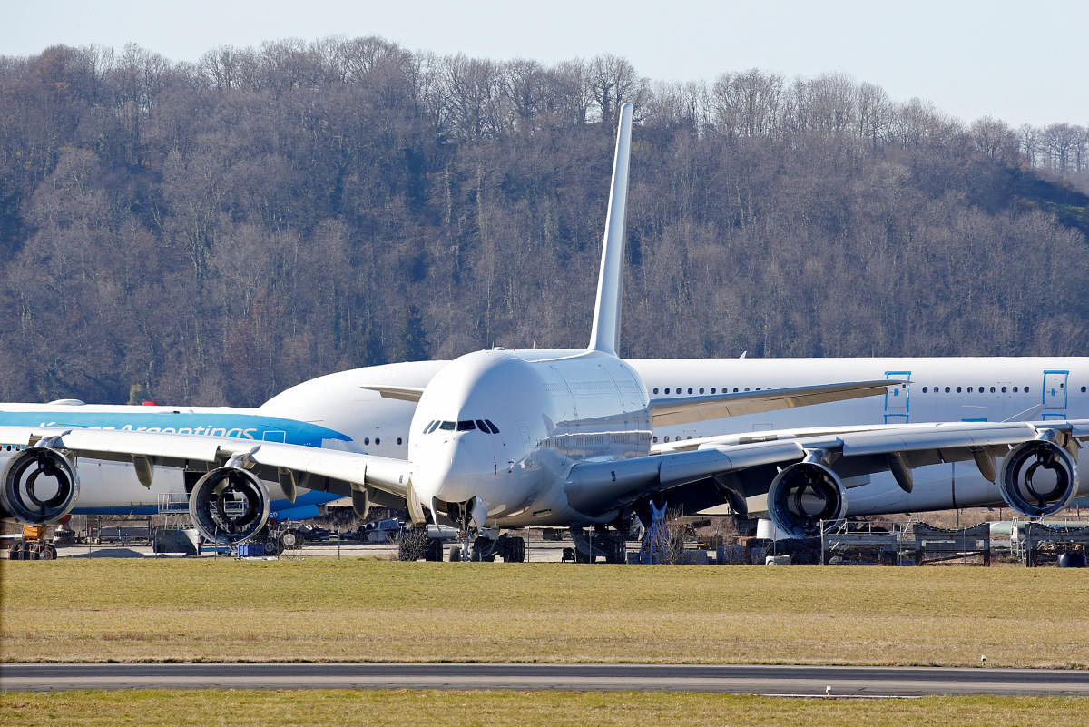 An A380 Airbus superjumbo sits on the tarmac where it is dismantled at the site of French recycling and storage aerospace company Tarmac Aerosave in Tarbes, southwest France. (Reuters Photo)