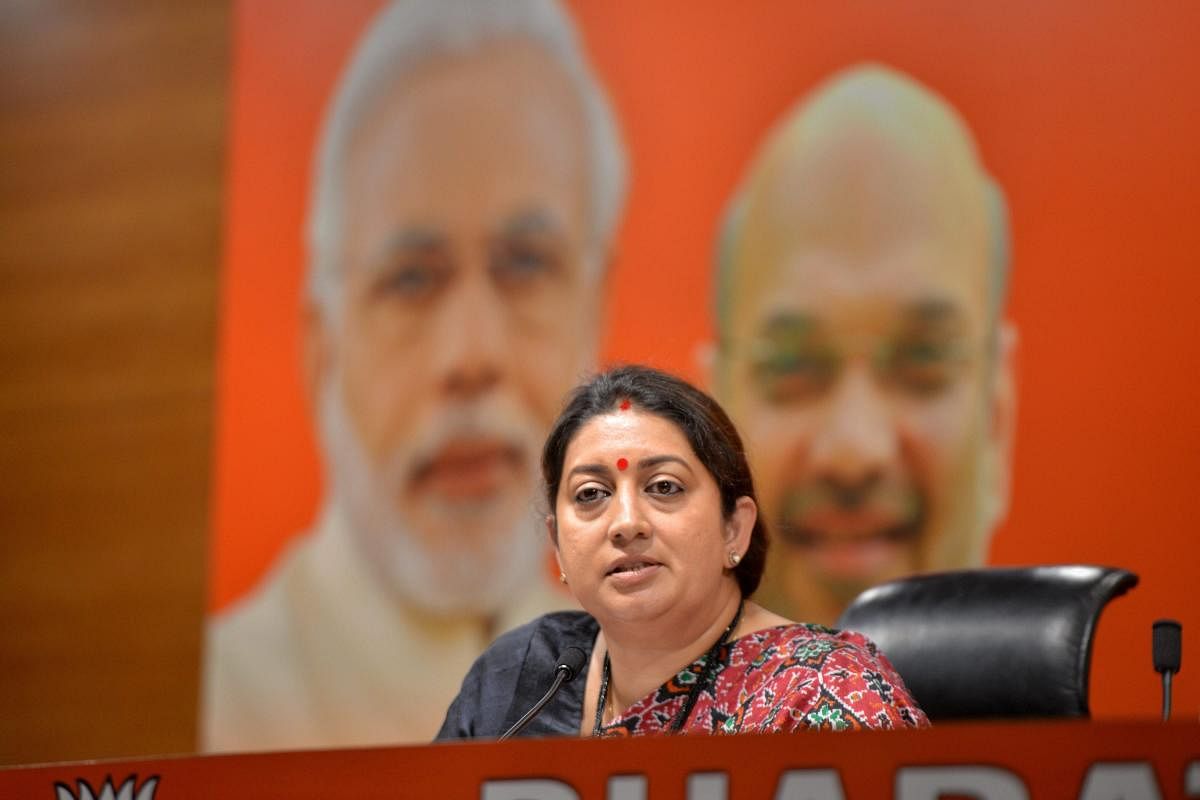Irani lashed out at the Congress leader for his recent comments on the BJP's top leadership. PTI File photo