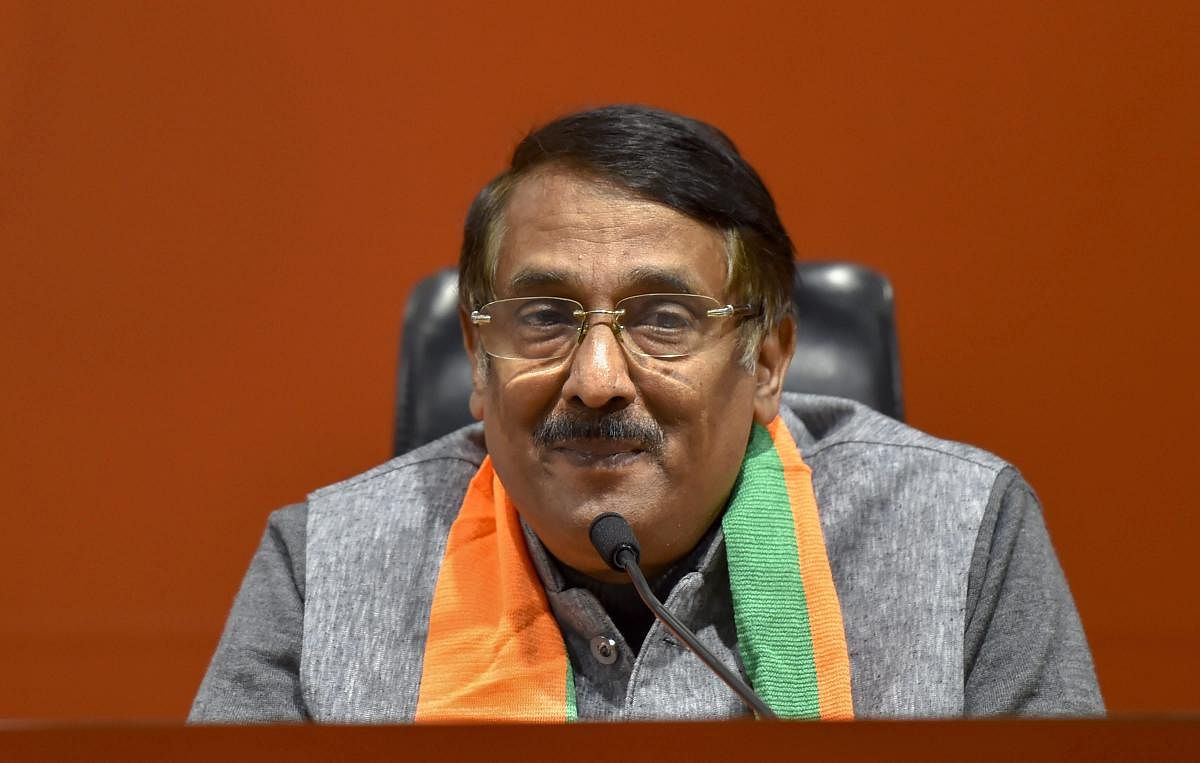 Former Congress leader Tom Vadakkan after he joined Bharatiya Janta Party, in New Delhi onThursday. (PTI Photo)