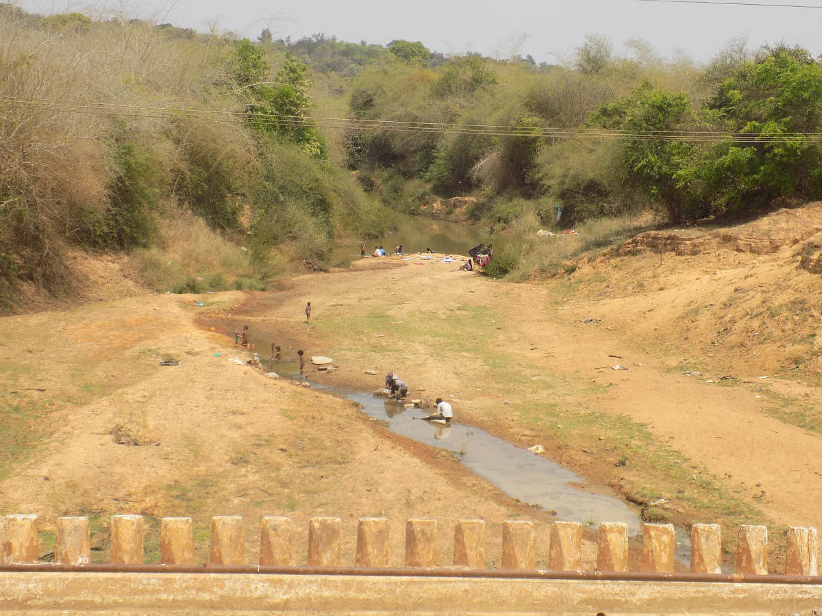 A view of the dried up River Lakshmanatheertha near Gonikoppa.