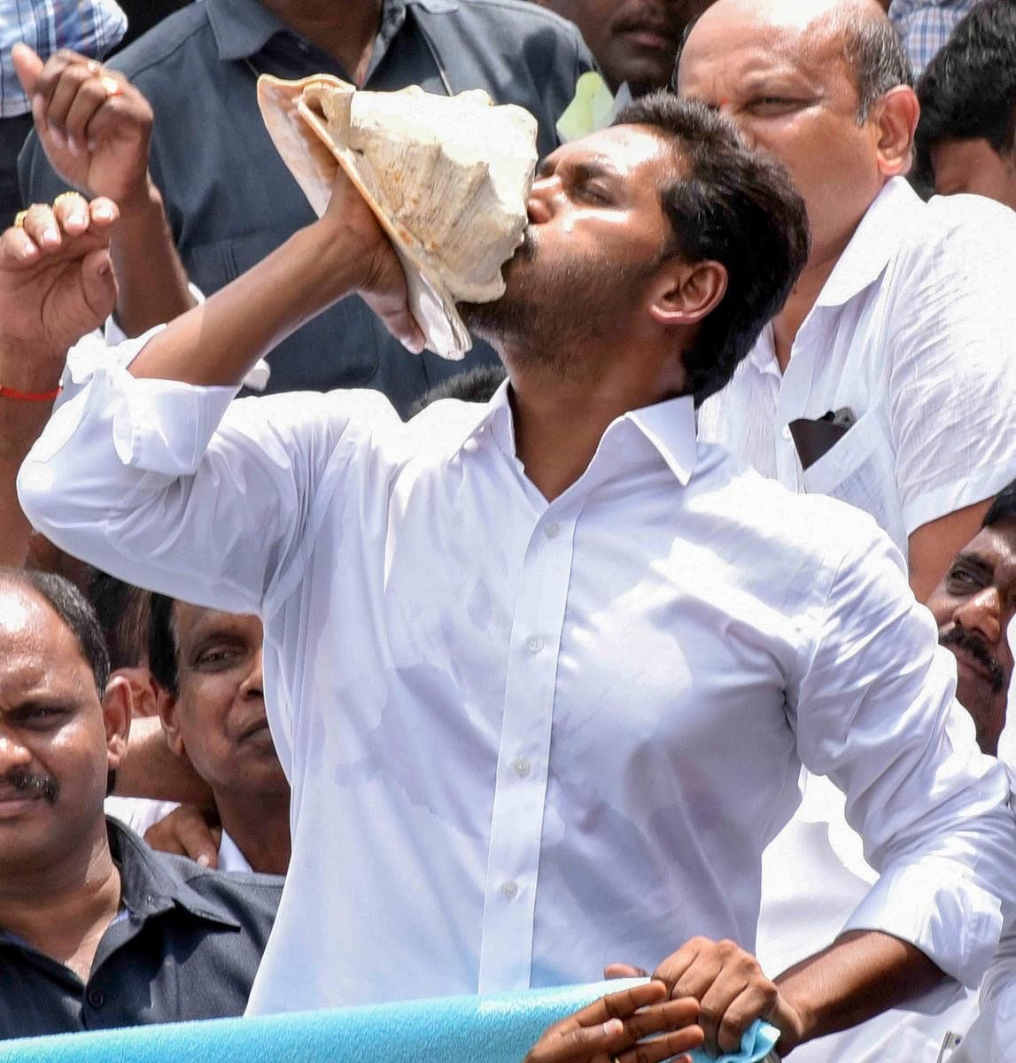 YSR Congress Party chief Jaganmohan Reddy during a public rally at Polavaram in West Godavari district of Andhra Pradesh, Tuesday, March 19, 2019. (PTI Photo)