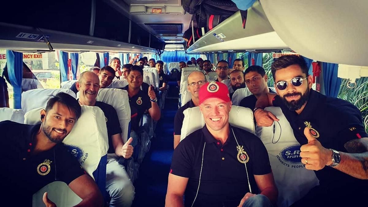 The Royal Challengers Bangalore players are all smiles just before their departure to Chennai for the opening clash against the Super Kings.