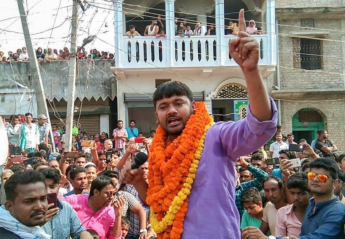 Former JNU students' union president and CPI candidate Kanhaiya Kumar campaigns for upcoming Lok Sabha elections in Begusarai, Wednesday, April 3, 2019. (PTI Photo)