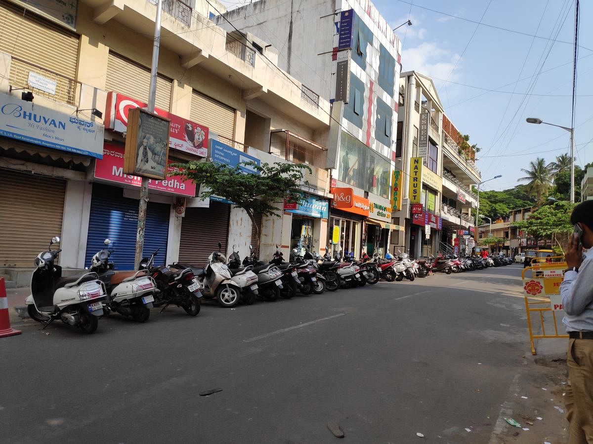 Two days prior to Ugadi, shops on DVG Road are closed and the street sees no activity at 4 pm.