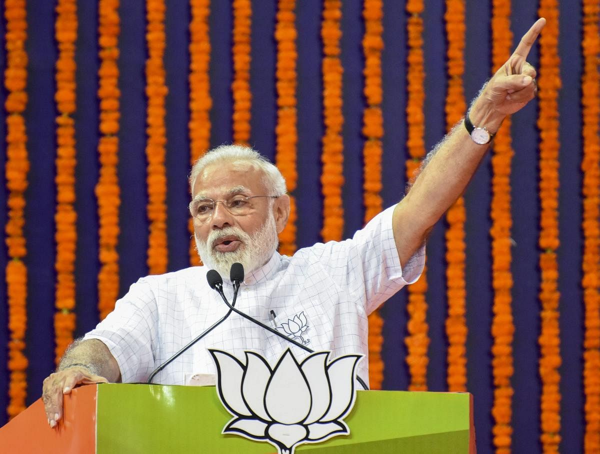 Addressing a poll rally in Chhattisgarh, Modi said the India of today carries out surgical and air strikes across the border and shoots down satellite in space due to the strength of "one vote" of the people. PTI File photo