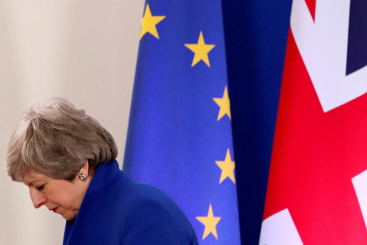 British Prime Minister Theresa May leaves after a news conference following an extraordinary European Union leaders summit to discuss Brexit, in Brussels, Belgium April 11, 2019. REUTERS photo
