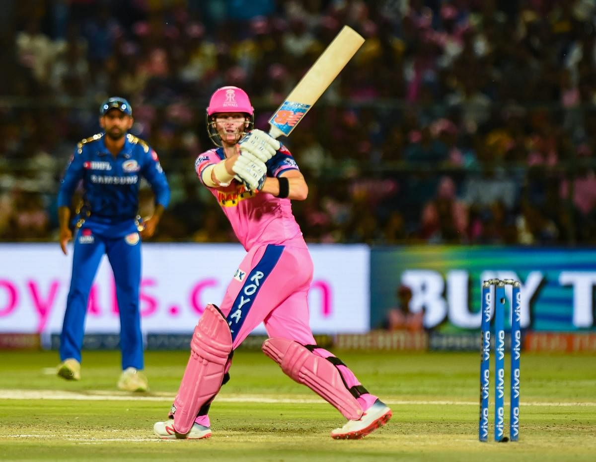 Rajasthan Royals' Steve Smith en route to his half-century during their Indian Premier League match against Mumbai Indians in Jaipur on Saturday. PTI