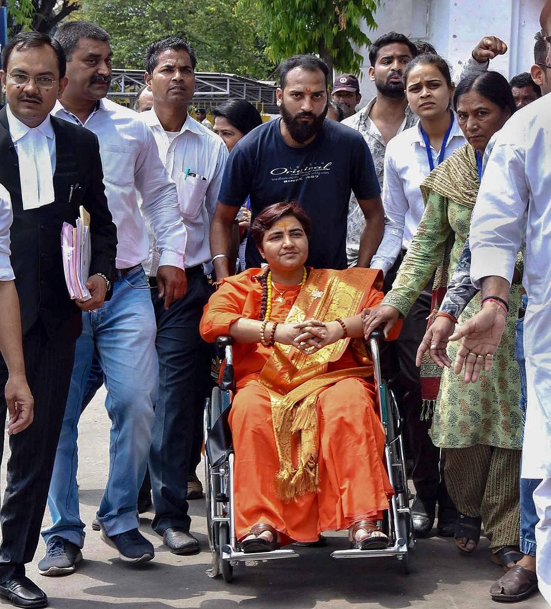 BJP candidate for Bhopal Lok Sabha constituency Sadhvi Pragya Singh Thakur arrives at district collectorate office to collect nomination papers, in Bhopal on April 22, 2019. PTI