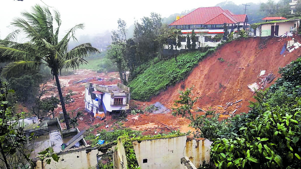 A house which collapsed during the flash floods last year, near Muttappa Temple in Madikeri.