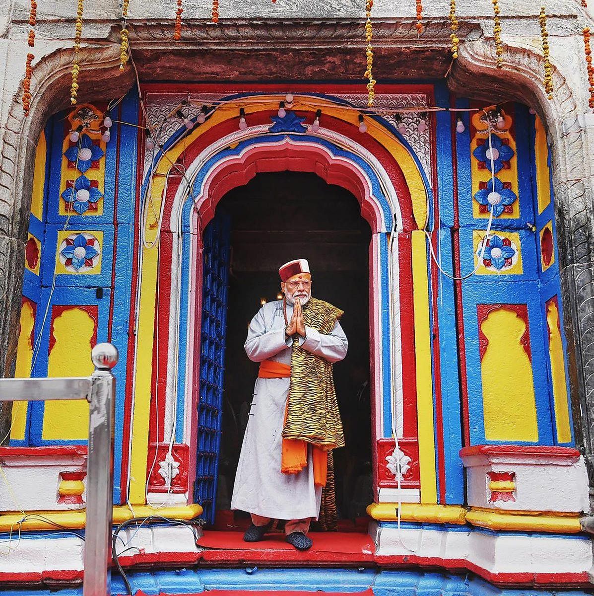 Kedarnath: Prime Minister Narendra Modi after paying obeisance at Kedarnath Temple, during his two-day pilgrimage to Himalayan shrines. (PTI Photo)