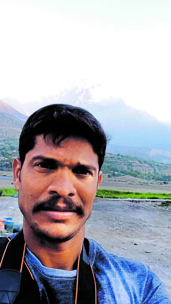 C D Keerthi takes a selfie with Mt Kailash in the background.