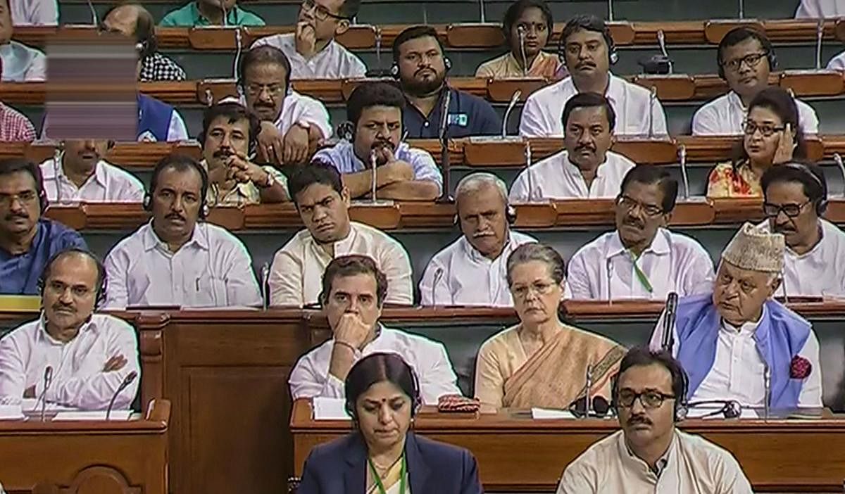 UPA Chairperson Sonia Gandhi, Congress President Rahul Gandhi and other opposition leaders during the 'Motion of Thanks on President's Address', at Parliament in New Delhi. (PTI File Photo)