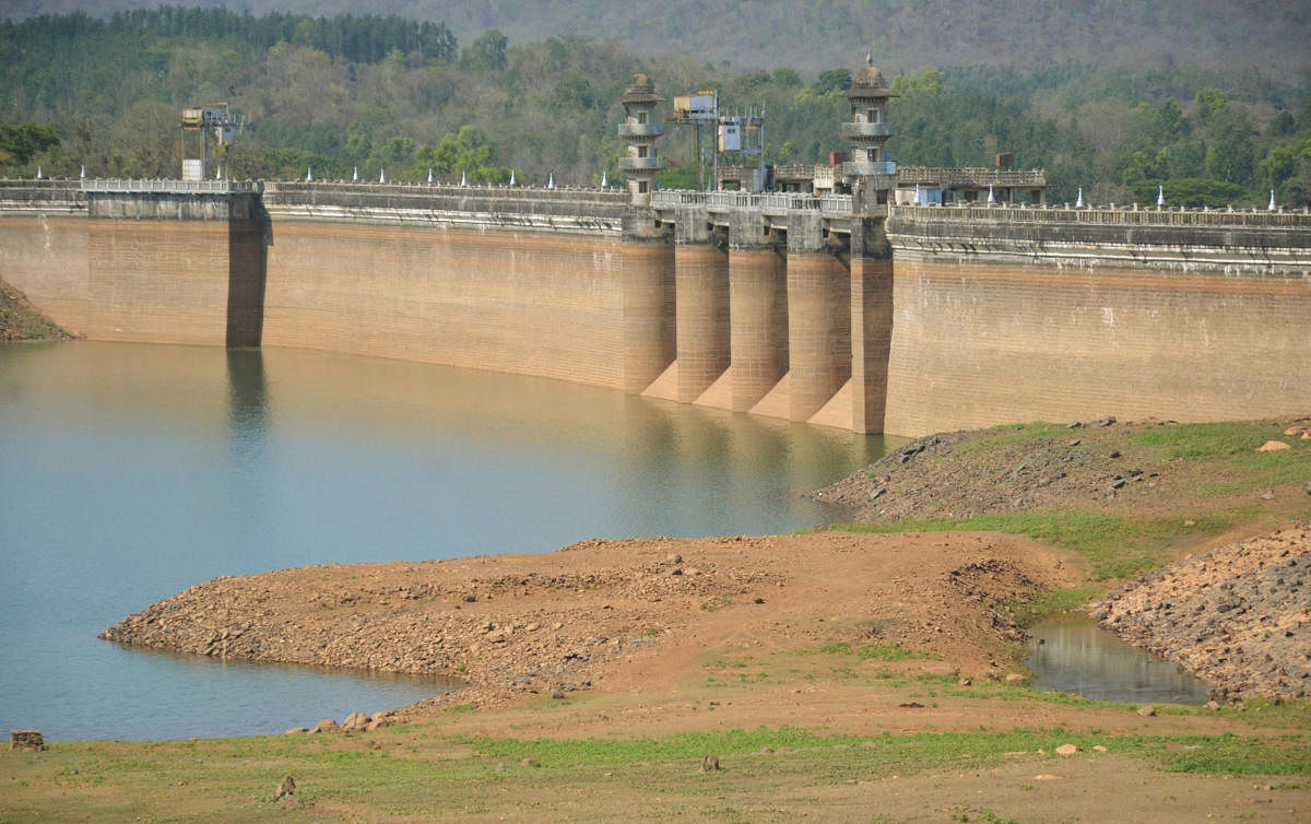 A view of the water level in Harangi Reservoir near Kushalnagar in Kodagu.
