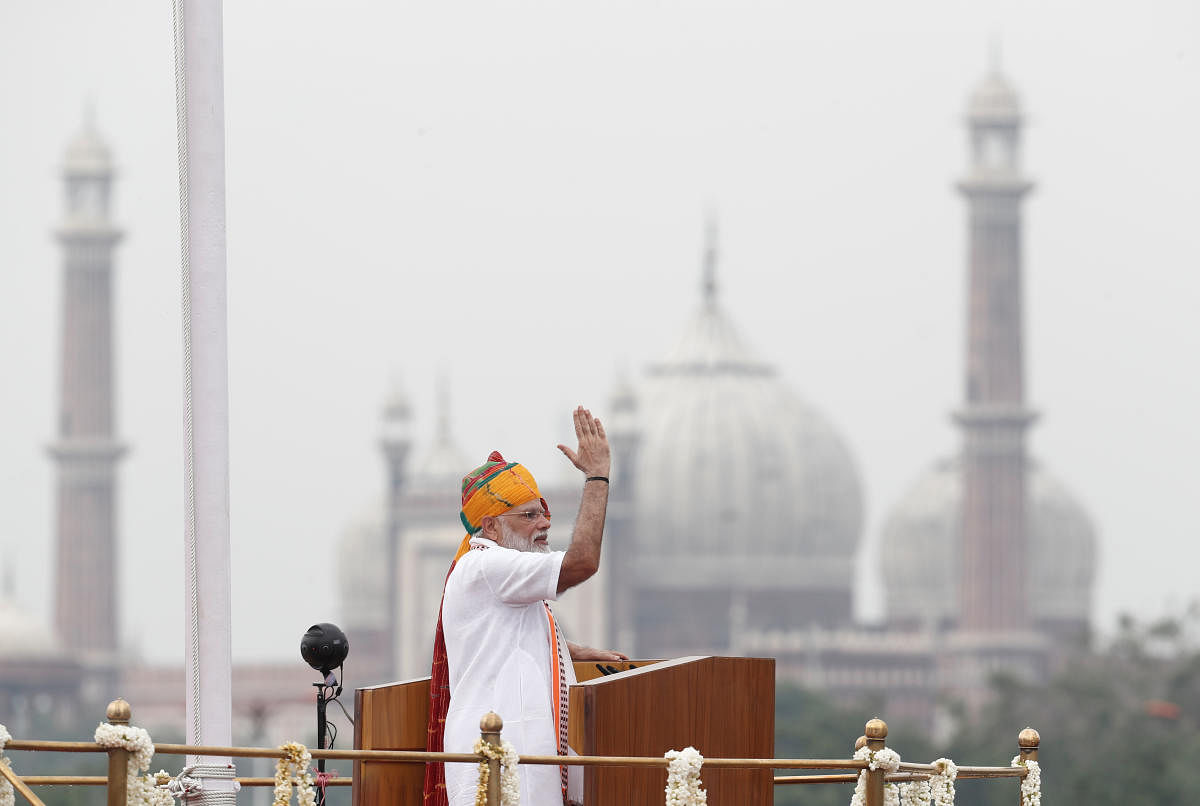 Addressing the nation from the ramparts of the Red Fort here on the 73rd Independence Day, he said wealth creation is a great national service. (Reuters photo)