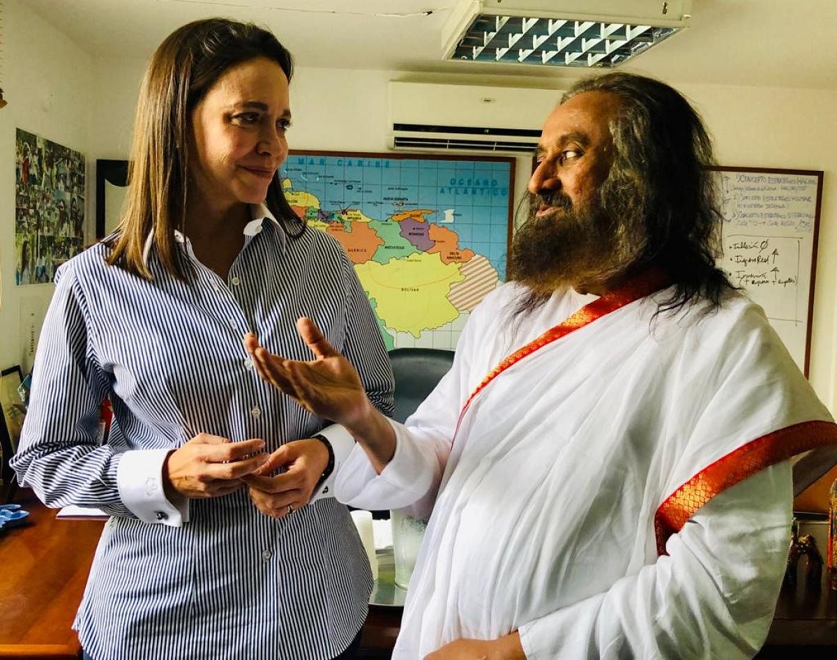 Sri Sri Ravi Shankar with Venezuelan opposition leader Marina Corina Machado. Art of Living