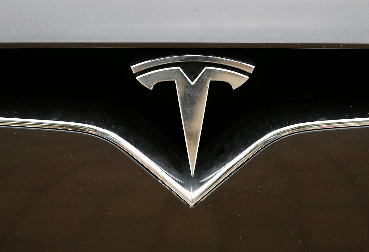  The Tesla logo is pictured on a car during the electric car E-Rallye Baltica 2019 in Bauska, Latvia, July 23, 2019.(Photo by Reuters)