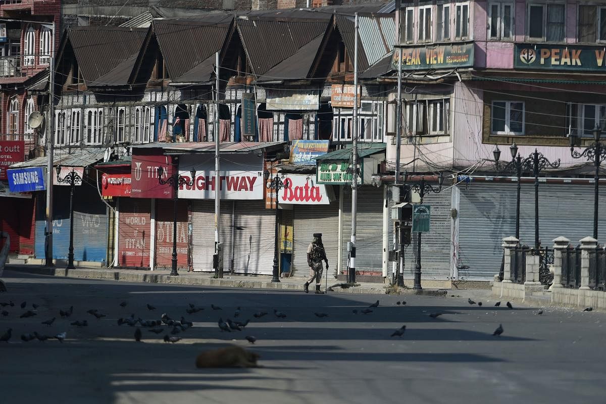 An empty street during a curfew in Srinagar. AFP File