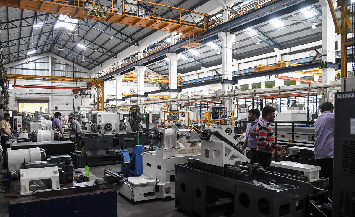 A machine tools manufacturing company in Peenya Industrial Area, Bengaluru. Besides micro and small industries, some medium industries have also been affected by the slowdown. DH Photo/ B H Shivakumar