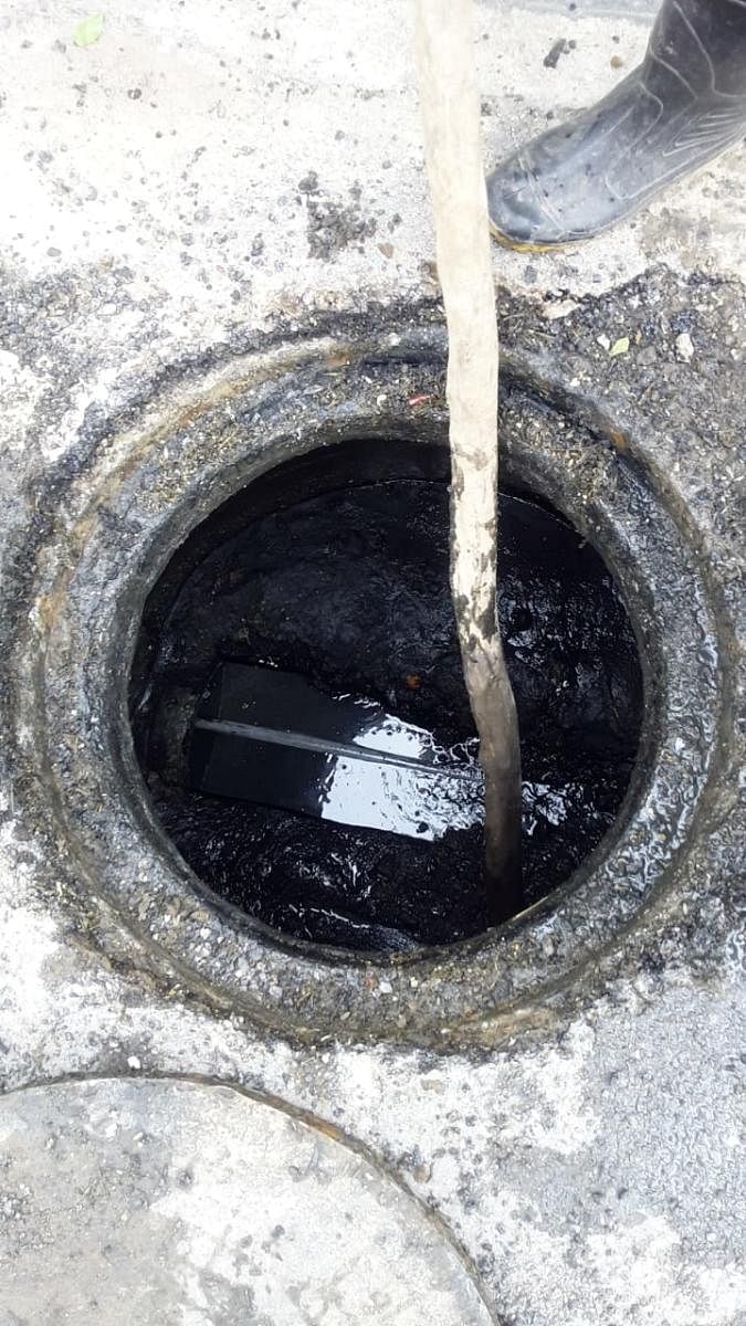 The pipeline used by an Internet service provider seen inside a manhole in Hanumagiri Layout in Padmanabhanagar in Bengaluru.