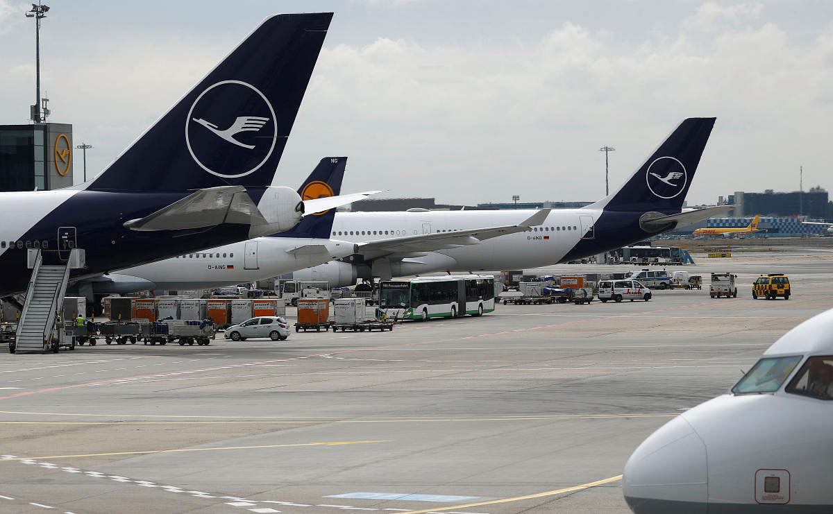 Airplanes of German air carrier Lufthansa are pictured at the airport in Frankfurt, Germany on September 24, 2019. (REUTERS)