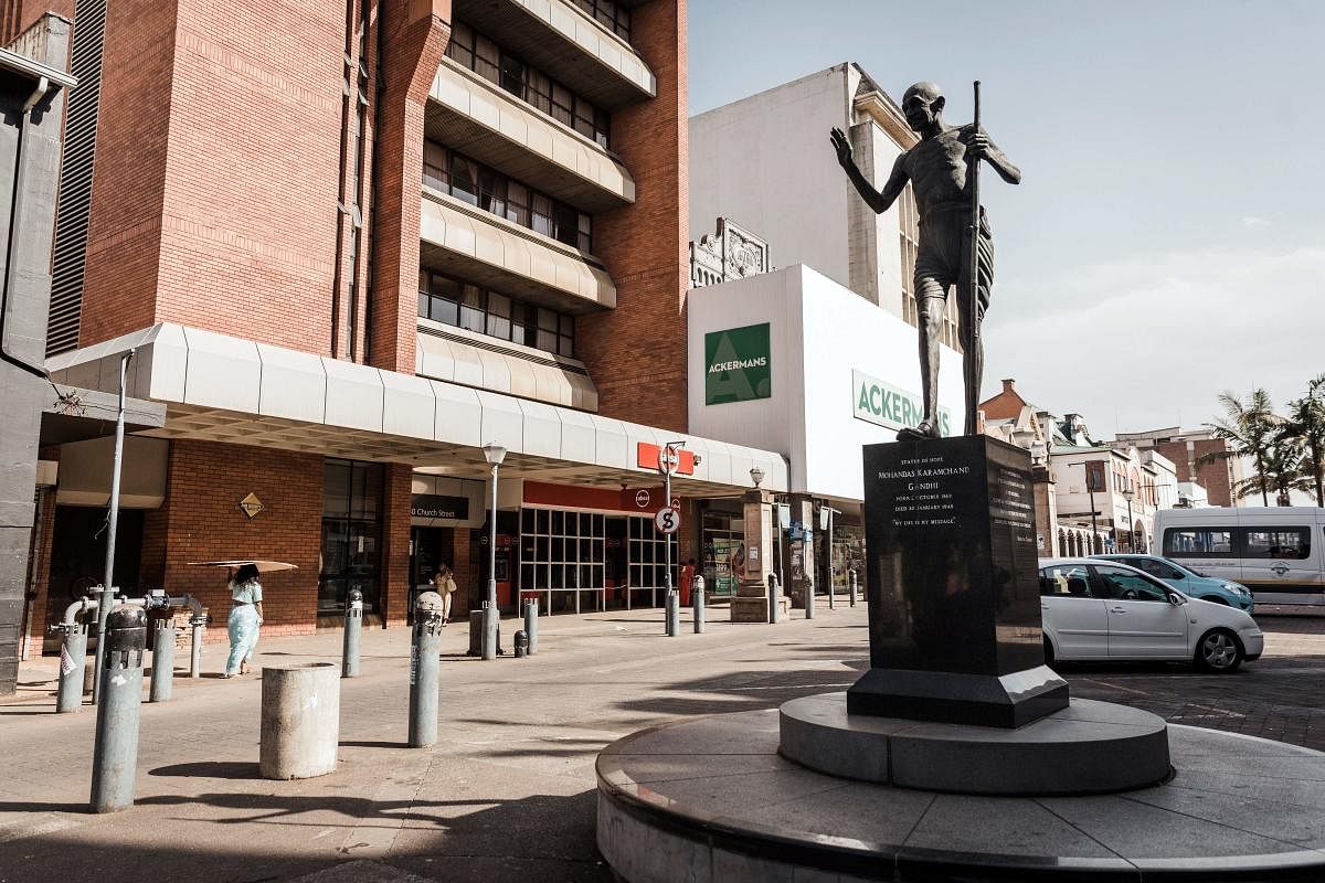 This picture taken on September 29, 2019, shows the statue of Mahatma Gandhi in the central city of Pietermaritzburg, some 90 kilometres from Durban. (AFP)