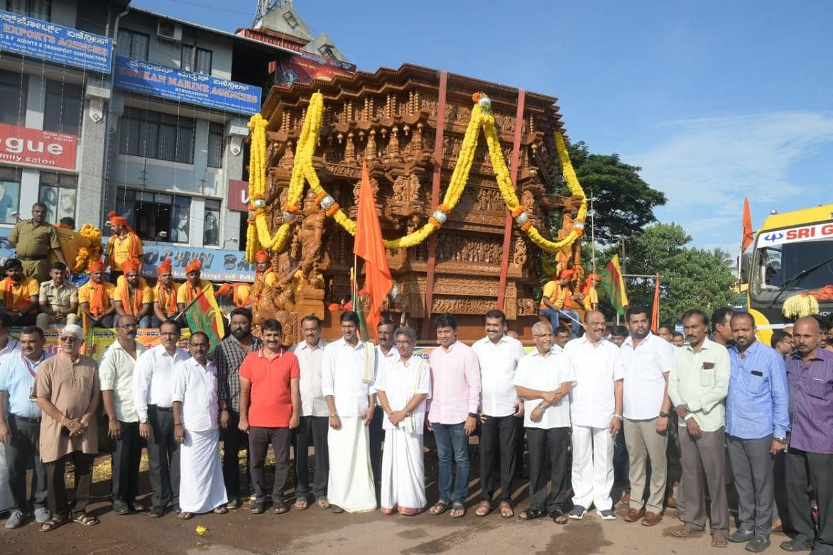 The truck carrying 'Brahma Ratha' was flagged from Kadri on Tuesday morning.
