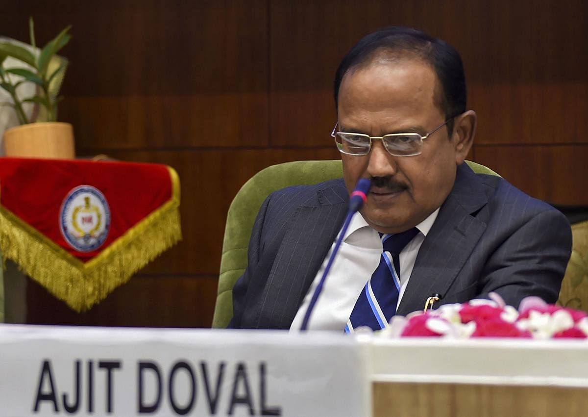 National Security Advisor Ajit Doval during the National Investigation Agency(NIA)'s national conference of Chiefs of Anti-Terrorism Squad/ Special Task Force, in New Delhi on Monday. (PTI Photo)