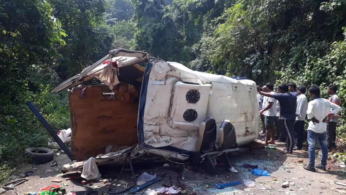 The van which fell into a gorge in AP on Tuesday.