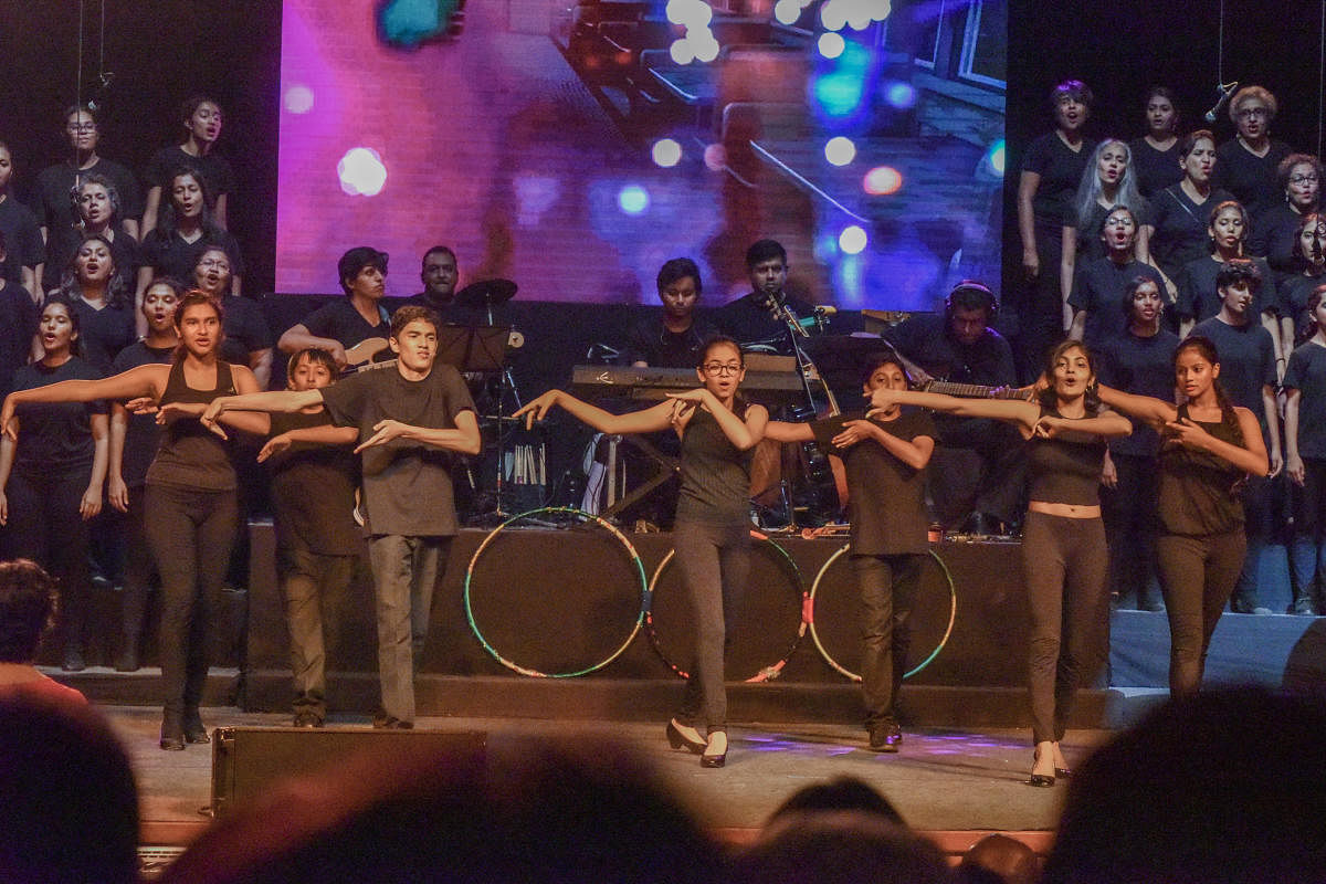 Children, elders singing at Big Bang, hits from Hollywood and Bollywood, The Bangalore Chorus at Gurunanak Bhavan in Bengaluru on Saturday.