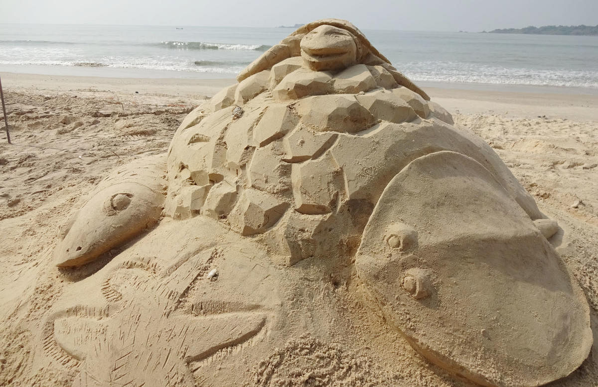 A sand sculpture on Padukere beach.
