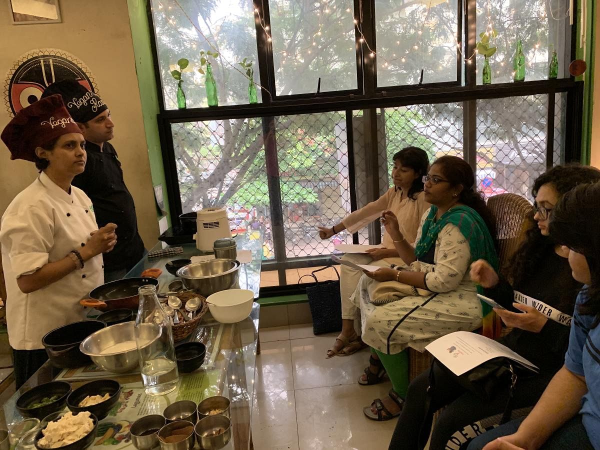 Susmitha Subbaraju (in white) hosts regular vegan workshops at Carrots Restaurant, Koramangala.