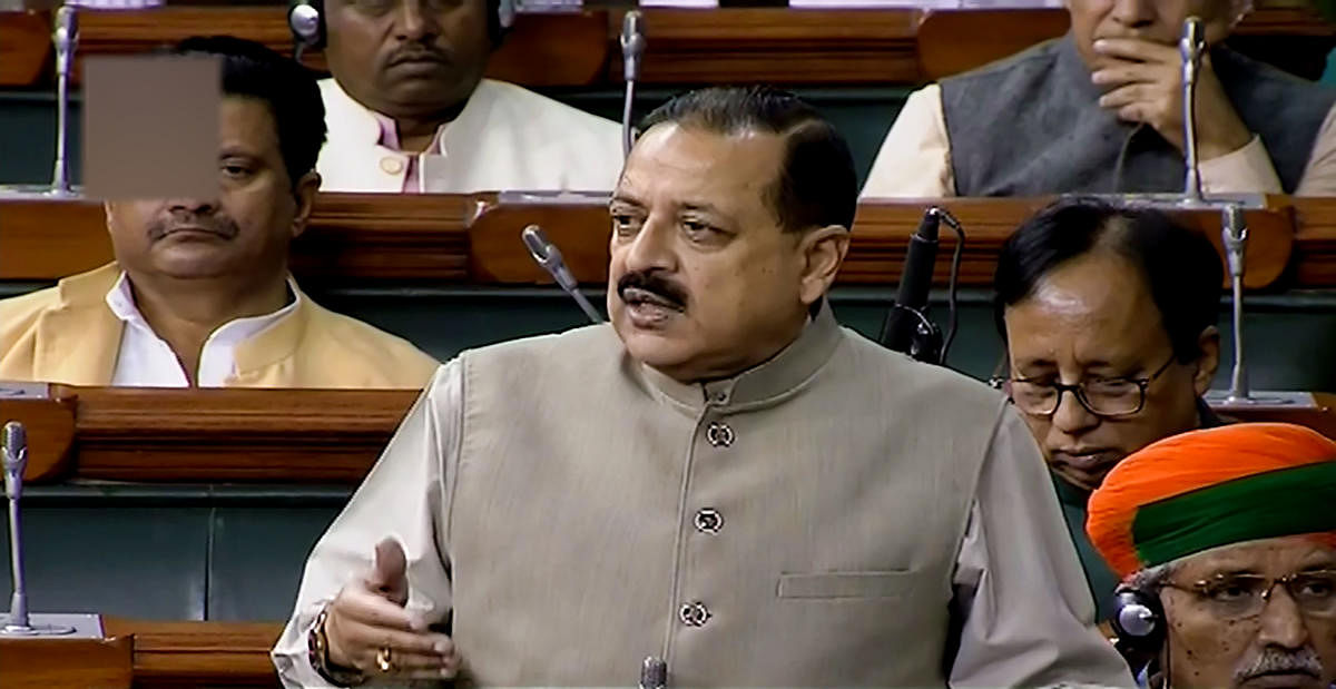 Union Minister Jitendra Singh speaks in the Lok Sabha during the Winter Session of Parliament, in New Delhi, Wednesday, Nov. 27, 2019. (PTI Photo)