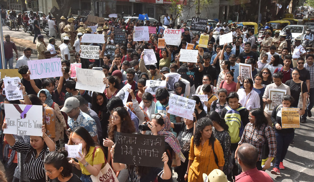 On Tuesday, students march from Kanteerava Stadium towards Freedom Park to protest against the Citizen Amendment Bill and police brutality on campuses.