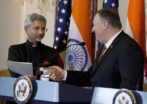 Secretary of State Mike Pompeo, right, shakes hands with Indian External Affairs Minister Dr. S. Jaishankar after a bilateral meeting the U.S. and India at the Department of State in Washington, Wednesday, Dec 18, 2019. (AP/PTI photo)