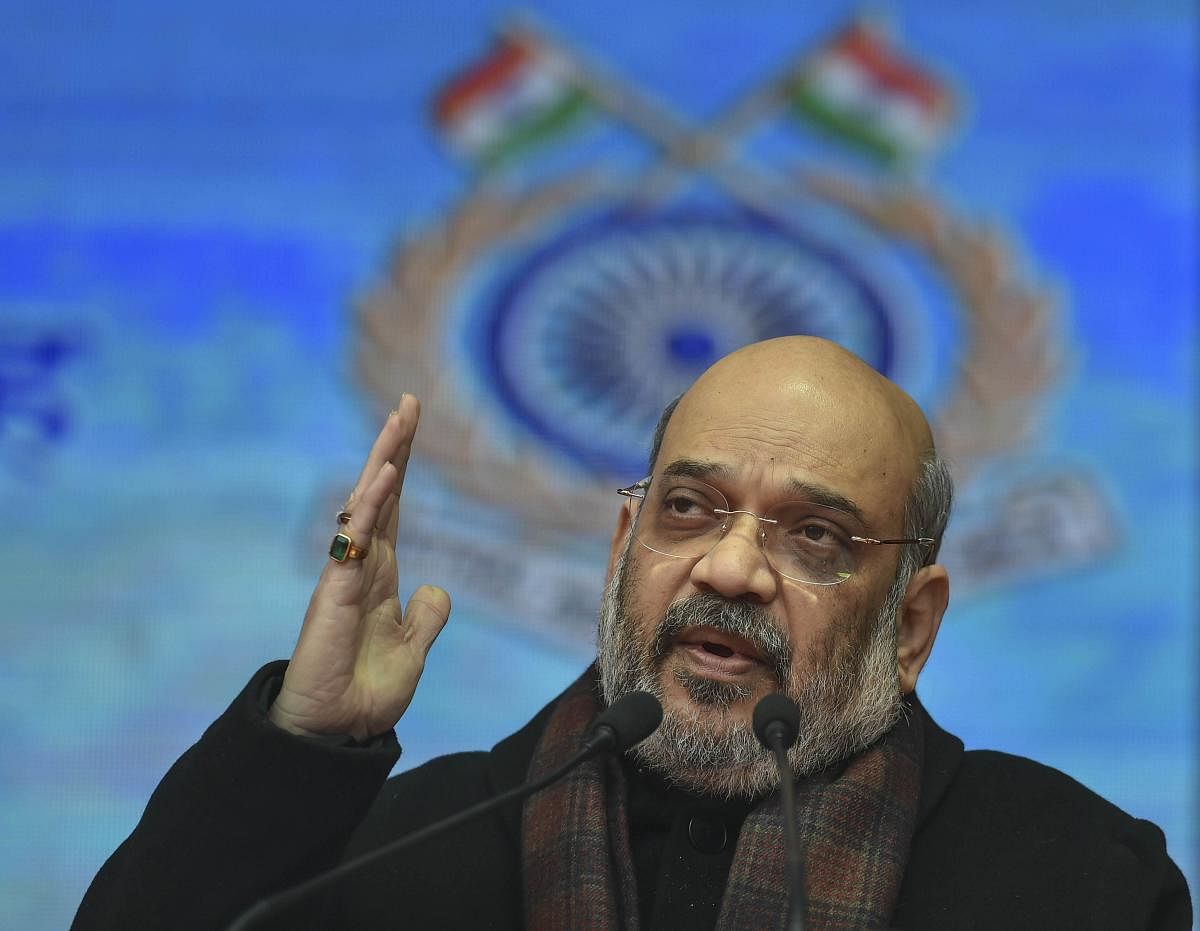 Union Home Minister Amit Shah speaks during the foundation laying ceremony of Directorate General building of CRPF in New Delhi, Sunday, Dec. 29, 2019. (PTI Photo/Kamal Kishore)