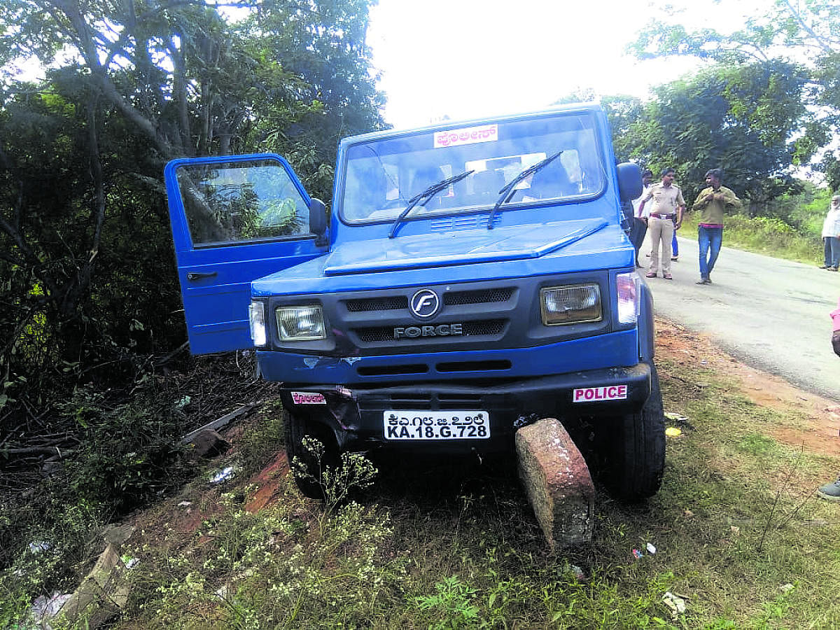 The police jeep which was stolen in Chikkamagaluru.