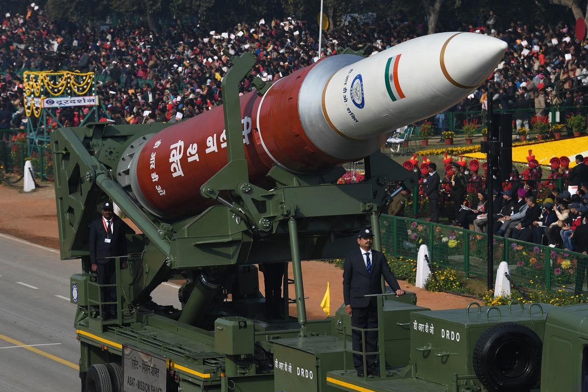 A DRDO anti-satellite weapons is being marched past along Rajpath during the Republic Day parade in New Delhi on January 26, 2020. The agency is tasked with several projects ranging from next-generation missiles to unmanned combat drones, but manpower sho